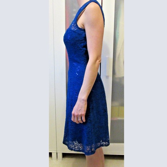 Quiz Womens 4 Blue Mini Dress Lace Sequins Sexy British PROM Stylish Gorgeous - Picture 7 of 16